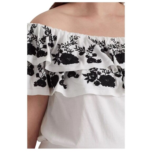 Lauren Ralph Lauren Womens White Embroidered Jersey Off-the-Shoulder Top Size 1X - Picture 6 of 7